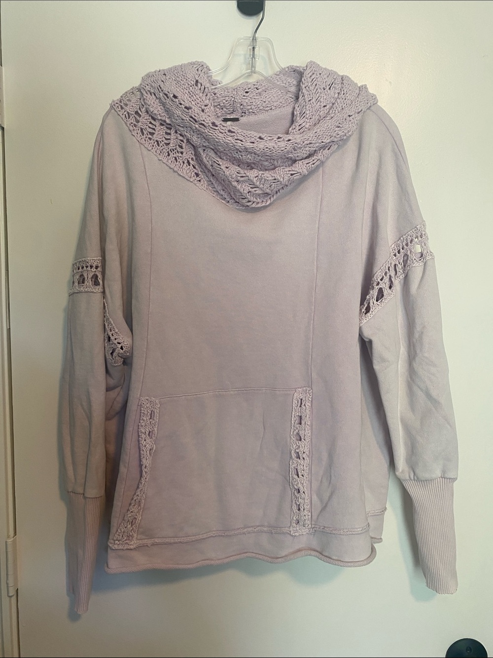 Free People Lavender Crochet-Trim Cowl Pullover Sweater - Women